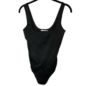 NEW Good American Bodysuit LARGE Black Scoop Neck Thong Modern Minimalist Solid